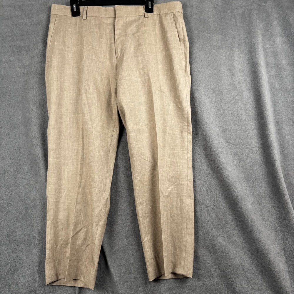 Hugo Boss Mens Beige Linen Blend Flat Front Dress Pants Trousers 42S US 52C EU